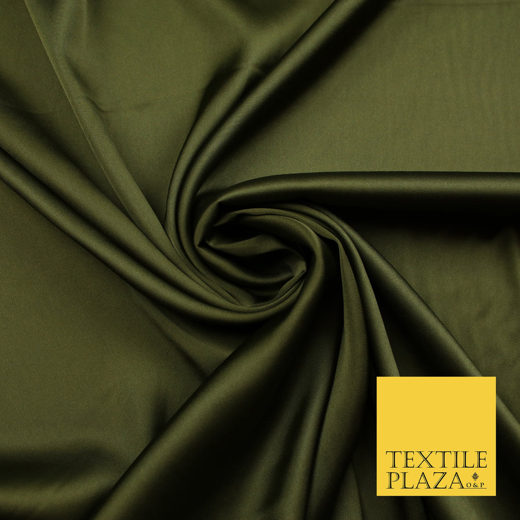 Dark Olive Green Fine Silky Smooth Liquid Sateen Satin Dress Fabric Drape Lining Material 7895