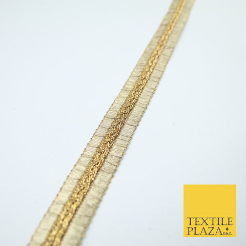 Antique Gold Metallic Plait Woven Ribbon Trim Border Lace - 2cm Wide - X683