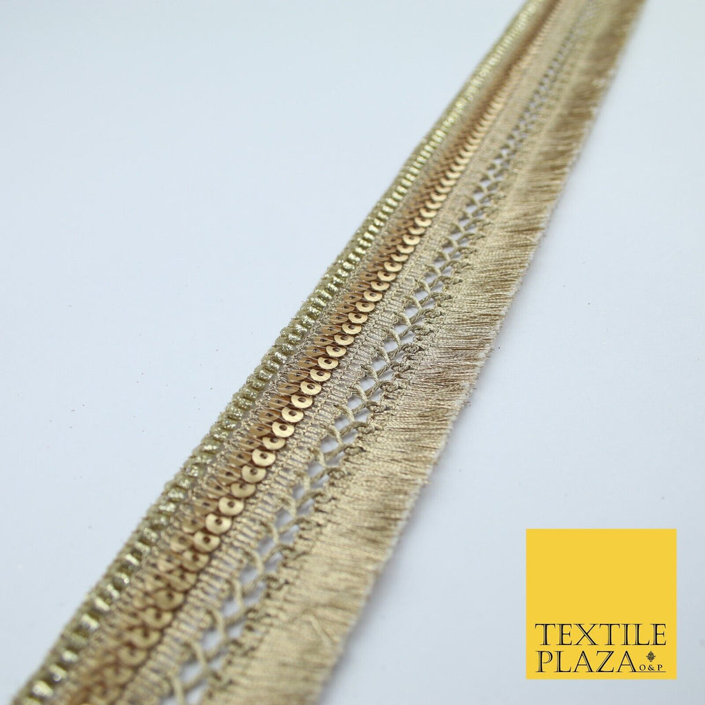 French Gold Multi Design Sequin Fringe Glitter Trim Border Lace - 4cm Wide X665