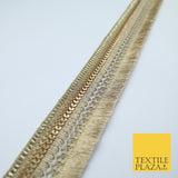 French Gold Multi Design Sequin Fringe Glitter Trim Border Lace - 4cm Wide X665