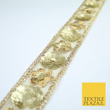 Gold Floral 3D Matt Sequin Flower Threadwork Organza Trim Border Lace Gota X136