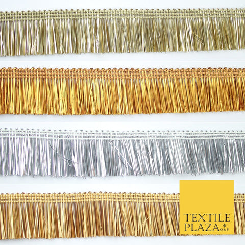 4 COLOURS - Soft Metal Effect Fringe Tassel Ribbon Trim Border Lace - 3cm Wide