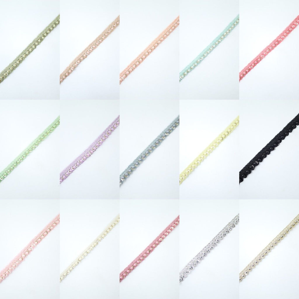 15 COLOURS - Premium Slim Sequin Pearl Beaded Ribbon Trim Border Lace - 1cm Wide