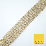 GOLD 6 Row Swag Intense Diamonte Stones Fancy Trim Border Lace - 4cm Wide - X649