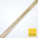 Stone Gold Single Row Mirror Effect Zari Net Trim Border Lace - 2cm Wide X619