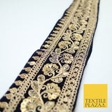 4 COLOURS - Ornate Fancy Embroidered Floral VELVET Trim Border Lace - 6cm Wide