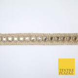 Stone Gold Single Row Mirror Effect Zari Net Trim Border Lace - 2cm Wide X619