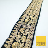 4 COLOURS - Ornate Fancy Embroidered Floral VELVET Trim Border Lace - 6cm Wide