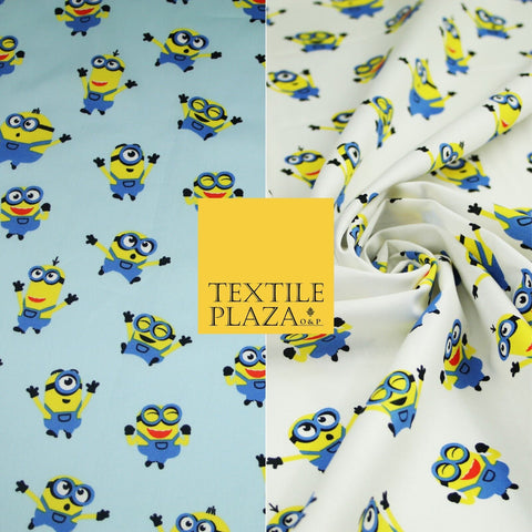 White Blue Cheeky DESPICABLE ME MINIONS Novelty Digital Print 100% Cotton Fabric