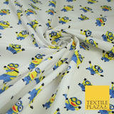 White Blue Cheeky DESPICABLE ME MINIONS Novelty Digital Print 100% Cotton Fabric