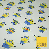 White Blue Cheeky DESPICABLE ME MINIONS Novelty Digital Print 100% Cotton Fabric