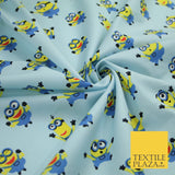 White Blue Cheeky DESPICABLE ME MINIONS Novelty Digital Print 100% Cotton Fabric