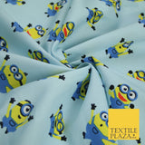 White Blue Cheeky DESPICABLE ME MINIONS Novelty Digital Print 100% Cotton Fabric