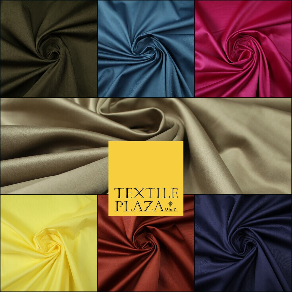 7 COLOURS - Premium Plain Liquid Smooth Sheen Cotton Sateen Dress Fabric 57"