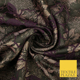 Black Plum Outline Floral Bloom Textured Brocade Jacquard Fabric 8529