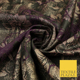 Black Plum Outline Floral Bloom Textured Brocade Jacquard Fabric 8529