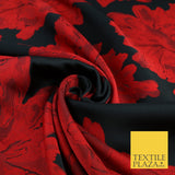 Black Red Large Floral Bloom Brocade Jacquard Dress Fabric 8235