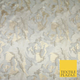 Champagne Gold Grey Hazy Floral Metallic Textured Brocade Fabric 8517