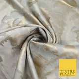 Champagne Gold Grey Hazy Floral Metallic Textured Brocade Fabric 8517