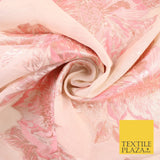 Light Peach Coral Floral Bloom Textured Brocade Jacquard Fabric 8523