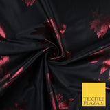 Black Red Falling Floral Textured Metallic Fancy Brocade Jacquard Fabric 8519