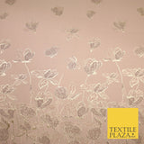 Light Peach Gold Falling Floral Border Metallic Textured Brocade Fabric 8513