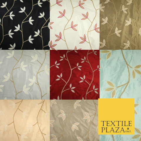 8 COLOURS Fryetts Luxury Floral Vine Trio Leaf Embroidered 100% PURE SILK Fabric