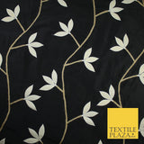 8 COLOURS Fryetts Luxury Floral Vine Trio Leaf Embroidered 100% PURE SILK Fabric