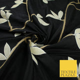 8 COLOURS Fryetts Luxury Floral Vine Trio Leaf Embroidered 100% PURE SILK Fabric