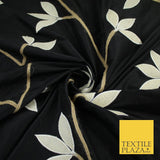 8 COLOURS Fryetts Luxury Floral Vine Trio Leaf Embroidered 100% PURE SILK Fabric