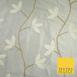 8 COLOURS Fryetts Luxury Floral Vine Trio Leaf Embroidered 100% PURE SILK Fabric