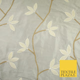 8 COLOURS Fryetts Luxury Floral Vine Trio Leaf Embroidered 100% PURE SILK Fabric