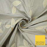 8 COLOURS Fryetts Luxury Floral Vine Trio Leaf Embroidered 100% PURE SILK Fabric