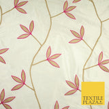 8 COLOURS Fryetts Luxury Floral Vine Trio Leaf Embroidered 100% PURE SILK Fabric