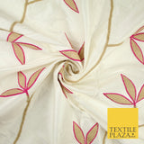 8 COLOURS Fryetts Luxury Floral Vine Trio Leaf Embroidered 100% PURE SILK Fabric