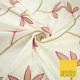 8 COLOURS Fryetts Luxury Floral Vine Trio Leaf Embroidered 100% PURE SILK Fabric