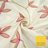 8 COLOURS Fryetts Luxury Floral Vine Trio Leaf Embroidered 100% PURE SILK Fabric