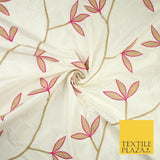 8 COLOURS Fryetts Luxury Floral Vine Trio Leaf Embroidered 100% PURE SILK Fabric