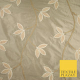 8 COLOURS Fryetts Luxury Floral Vine Trio Leaf Embroidered 100% PURE SILK Fabric