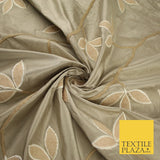 8 COLOURS Fryetts Luxury Floral Vine Trio Leaf Embroidered 100% PURE SILK Fabric