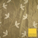 8 COLOURS Fryetts Luxury Floral Vine Trio Leaf Embroidered 100% PURE SILK Fabric