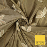 8 COLOURS Fryetts Luxury Floral Vine Trio Leaf Embroidered 100% PURE SILK Fabric