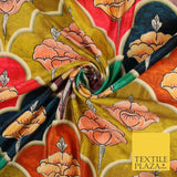 Ochre Moroccan Lattice Floral Printed Micro Velvet Velour NonStretch Fabric 8818