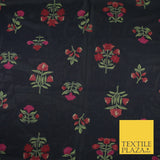 Black Navy Premium Floral Flower Printed Sheen Georgette Sheer Dress Fabric