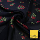 Black Navy Premium Floral Flower Printed Sheen Georgette Sheer Dress Fabric