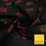 Black Navy Premium Floral Flower Printed Sheen Georgette Sheer Dress Fabric