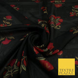 Black Navy Premium Floral Flower Printed Sheen Georgette Sheer Dress Fabric