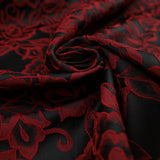 Red Grey Royal Blue Ornate Floral Roses Corded Floral Textured Brocade Fabric