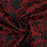 Red Grey Royal Blue Ornate Floral Roses Corded Floral Textured Brocade Fabric