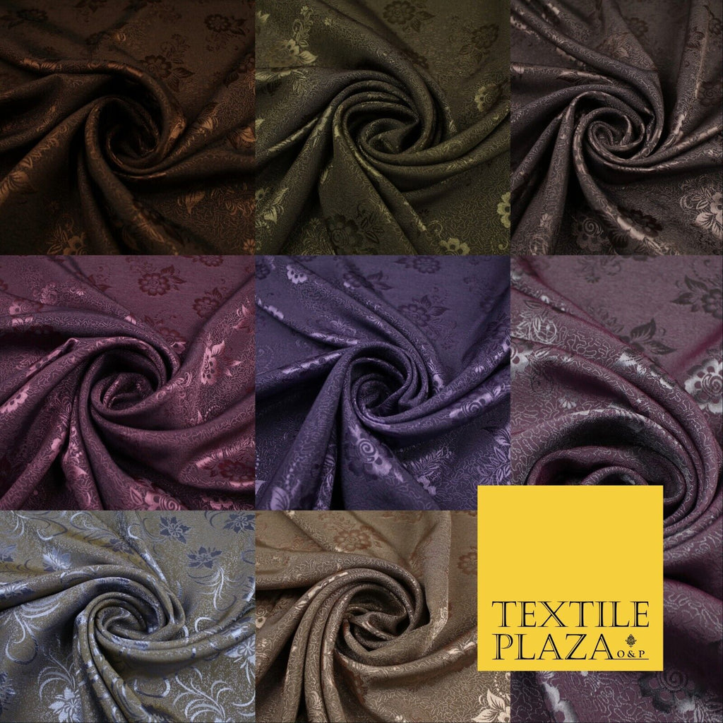 8 COLOURS - Premium Floral Leafy Tonal Satin Jacquard Dress Fabric 58" Wide